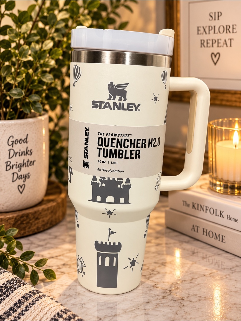 Stanley Cream and Gray Quencher H2.0 Tumbler with Handle Limited Edition Disney